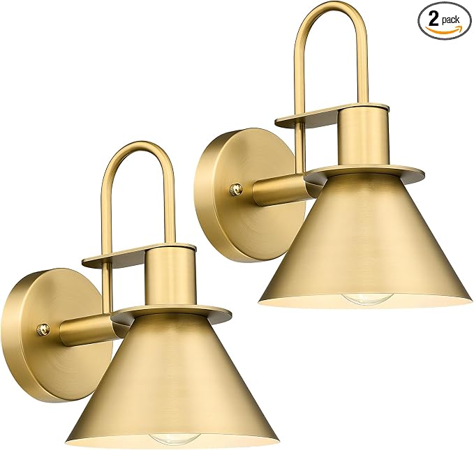 Wall Sconces Set of 2, HWH 1-Light Gold Bathroom Light Fixtures, Modern Barn Wall Lamp with Metal Shade, Indoor Wall Sconce Lighting for Bedroom Kitchen, Gold Finish, 5HZG56B-2 BG