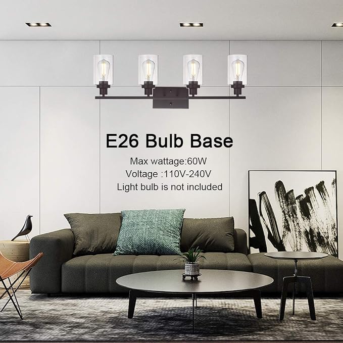 MELUCEE 4 Lights Wall Sconce Lighting Oil Rubbed Bronze with Clear Glass | Bathroom Vanity Light Fixtures Wall Lights Bedroom Porch Kitchen Living Room (Patent No.: US D963914 S)