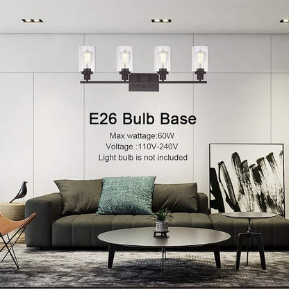 MELUCEE 4 Lights Wall Sconce Lighting Oil Rubbed Bronze with Clear Glass | Bathroom Vanity Light Fixtures Wall Lights Bedroom Porch Kitchen Living Room (Patent No.: US D963914 S)