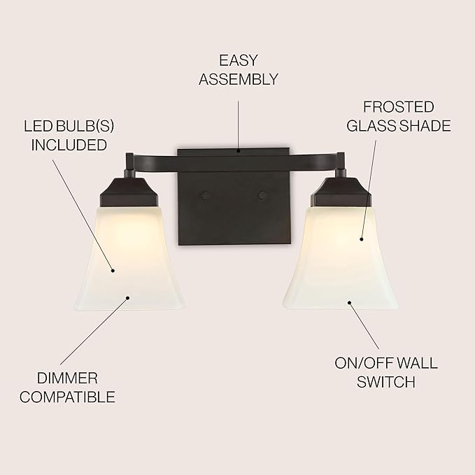 JONATHAN Y 15" Oil Rubbed Bronze Modern Cottage LED Vanity Light Wall Sconce, Farmhouse Wall Lamp for Bathroom Mirror Kitchen, White Glass Shade, LED Bulb Included (JYL7523A)