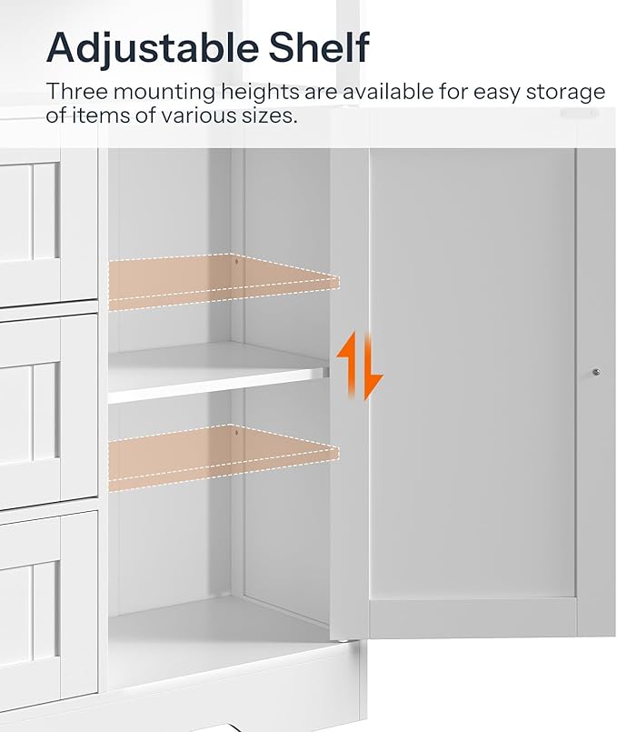 HOOBRO 28.3" Bathroom Storage Cabinet, Large Floor Cabinet, Freestanding Bathroom Storage Unit, 1 Cupboard and 3 Drawers, Adjustable Shelf, 28.3" L x 11.8" W x 37.8" H, White and Black