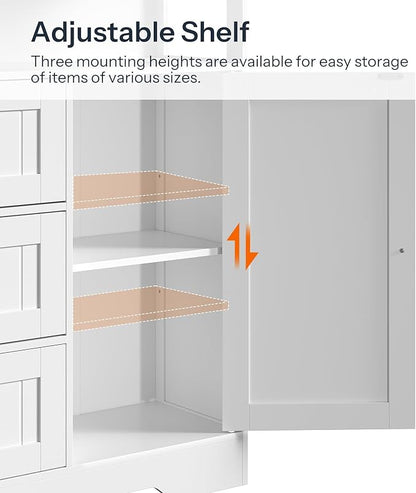 HOOBRO 28.3" Bathroom Storage Cabinet, Large Floor Cabinet, Freestanding Bathroom Storage Unit, 1 Cupboard and 3 Drawers, Adjustable Shelf, 28.3" L x 11.8" W x 37.8" H, White and Black