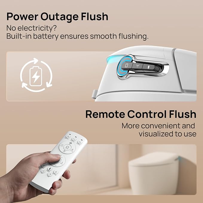 Smart Toilet with Bidet Built-in: Bidet Toilet with 4 Washing Modes Child Friendly, Toilet Bidet with Heated Seat, One Piece Toilet with Warm Water, Dryer, Remote, Foot Sensor, Auto Flush Lid&Seat