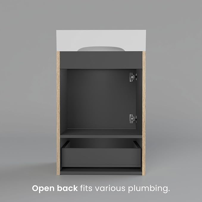 20 inch Bathroom Vanity with White Ceramic Sink, Bath Storage Cabinet with Soft-Closing Door and Drawer, Perfect for Small Space, Powder Room, Hotel, Light Oak
