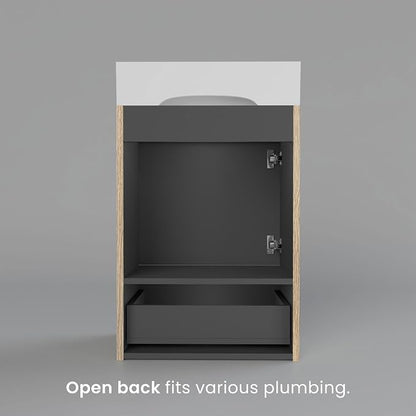 20 inch Bathroom Vanity with White Ceramic Sink, Bath Storage Cabinet with Soft-Closing Door and Drawer, Perfect for Small Space, Powder Room, Hotel, Light Oak