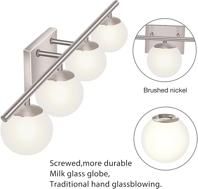New Bathroom Vanity Light Fixtures 4 Lights Brushed Nickel Glass Shade Modern Wall Bar Sconce Over Mirror（(Exclude G9 Bulb)