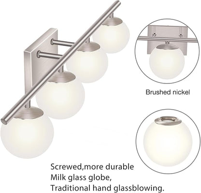 New Bathroom Vanity Light Fixtures 4 Lights Brushed Nickel Glass Shade Modern Wall Bar Sconce Over Mirror（(Exclude G9 Bulb)