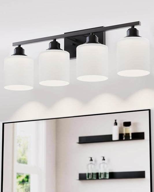Sailstar Vanity Light Fixtures, Matte Black, Over Mirror, Modern Bathroom Light, Anti-Rust Nickel Finished, 4-Light, E26 Standard Sockets, Easy Installation, 24 Months Replacement