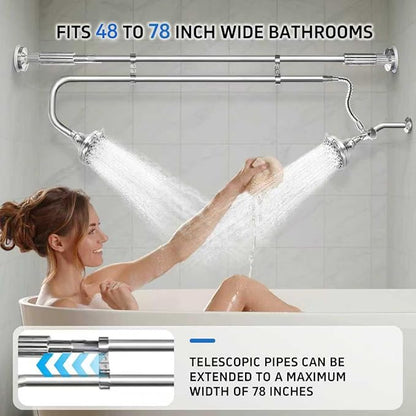 OURBAOFU Tandem Shower Heads, Double Shower Head for Couples, Dual Shower Head System for Two People, High Pressure and Adjustable Double Shower Heads (Silver) | Double Shower Head High Water Pressure,Adjustable 360° Rotation,48–78 In for bathrooms,Sta...