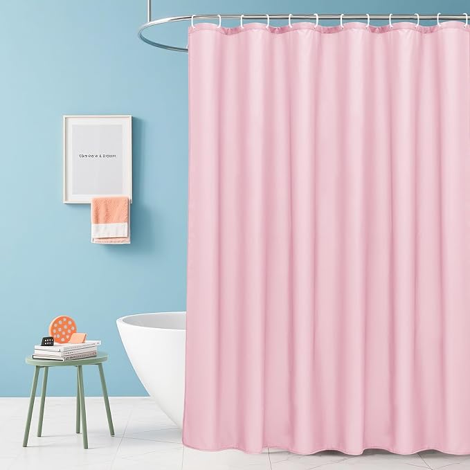 AooHome Solid Pink Shower Curtain, Fabric Weighted Hem Shower Liner with Hooks, Reinforced Metal Grommets, Waterproof, 72x75 inch