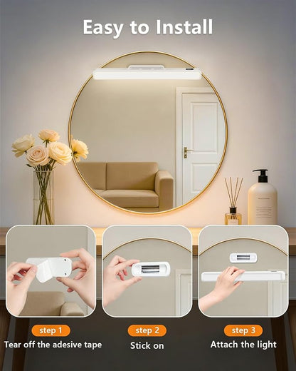 WILLED 5W Mirror Lights with Remote Control,Eye-Friendly Vanity Lights Stick on,Adjustable Color Temperatures Makeup Light with Battery Level Display,Rechargeable Light bar for Bathroom(2 Pack)