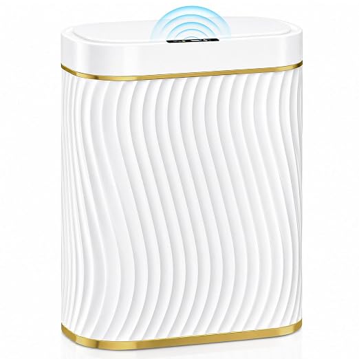 Bathroom Small Trash Can with Automatic Touchless Lid, 2.6 Gallon Smart Garbage Can Narrow Waterproof Trash Bin for Bedroom, Office, Living Room