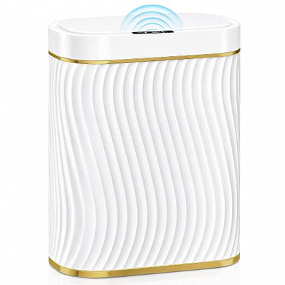 Bathroom Small Trash Can with Automatic Touchless Lid, 2.6 Gallon Smart Garbage Can Narrow Waterproof Trash Bin for Bedroom, Office, Living Room