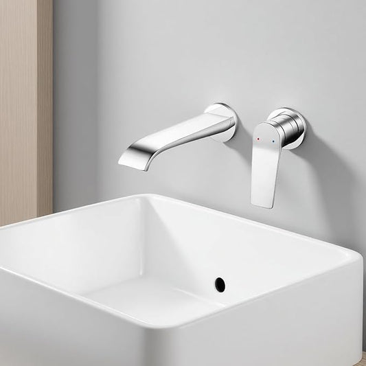 BiaoTeng Concealed Chrome Waterfall Bathroom Faucets Hot and Cold Brass Single Handle Bathroom Vanity for Wall Mounted Faucet