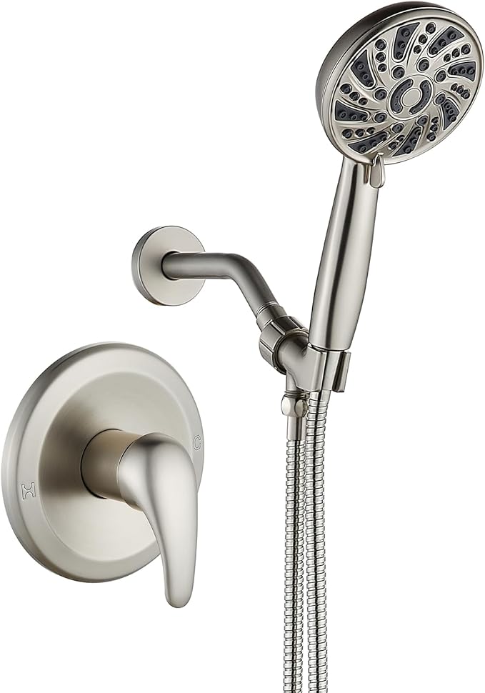 gotonovo Shower Faucet Set with Valve Kit 6 Mode Handheld Brushed Nickel | Bathroom Shower Head and Handle Set,6 Modes ABS Handheld Spray,Pressure Balance Valve and Trim Kit Complete,Single-Handle