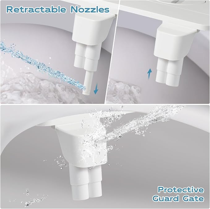 Warm Water bidet, Dual Nozzle Non-Electric Hot and Cold Bidet Attachment for Toilet, Adjustable Pressure with Rear and Feminine Wash Bidet Toilet Seat Attachment (White Warm Bidet)