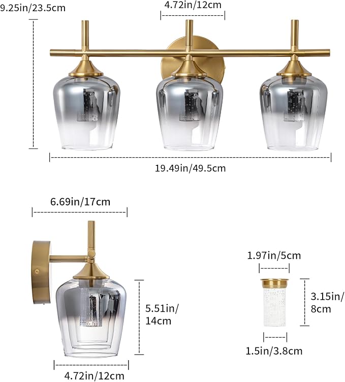 foucasal 3-Light LED Vanity Light for Bathroom, Dimmable 2700K-6000K | Bathroom Vanity Light Fixtures Over Mirror, Modern LED Lighting Fixtures for Living Rooms, Hallways, Bedroom