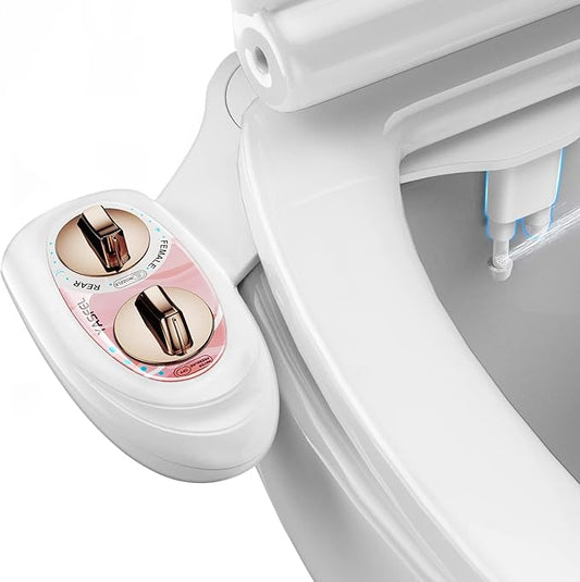 YASFEL Bidet Attachment for Toilet - Self-Cleaning Bidet with Pressure Controls, Non-Electric Cold with Dual Nozzles for Frontal/Rear Wash (Rose Gold)