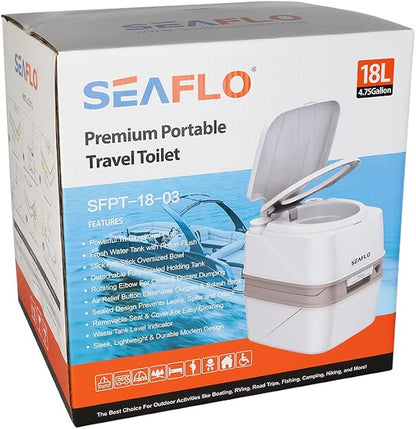 SEAFLO Premium Camping Portable Toilet - 5.8 Gallon Waste 3.43 Gall Fresh Tank (100 Flushes), 440 lbs Max Weight, Level Indicator, Sealed Waste Tank for RV, Boat, Elderly, Off-Grid, 4-Year Warranty