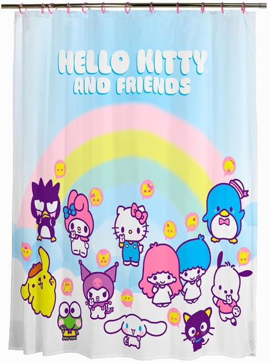 Sanrio Hello Kitty & Friends 13-Piece Shower Curtain Set, Bathroom Decor, 72 x 72 Inch Fabric Curtain with Hooks, Machine Washable (100% Officially Licensed Product) by Franco Collectibles