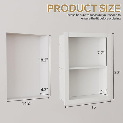 14'' * 18'' Recessed Medicine Cabinet Wall Niche Wood, 2-Tier Bathroom Niche Insert for Drywall, in Wall Shelf Medicine Cabinets Replacement, for Living Room, Bathroom Storage