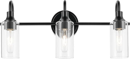 Kichler Kavi 23" 3-Light Vanity Light with Clear Glass in Black, Damp Rated, for Bathroom, Powder Room, Over a Mirror, (23" W x 10" H), 55211BK
