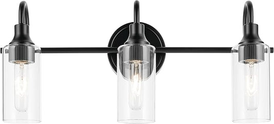 Kichler Kavi 23" 3-Light Vanity Light with Clear Glass in Black, Damp Rated, for Bathroom, Powder Room, Over a Mirror, (23" W x 10" H), 55211BK