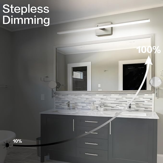 40 Inch Bathroom Vanity Lights Over Mirror Brushed Nickel Arm Over Cabinet Wide LED Bar 5CCT 2900K 6000K High Lumen IP44