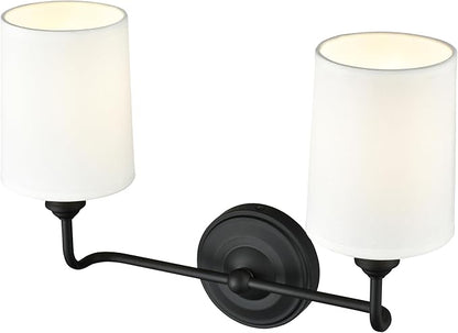 ML Lighting | Leena Collection | 99802-MB | Indoor 2 Light Vanity in Matte Black with White Fabric Shade | Elegant and Versatile Design for Any Bathroom