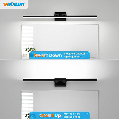 VOLISUN Modern Bathroom Vanity Light 48 inch, Rotatable, 30W Dimmable 5CCT Led Bathroom Light Fixture Over Mirror, Black Bar Vanity Light for Bathroom Mirror Cabinets-ETL Certificated