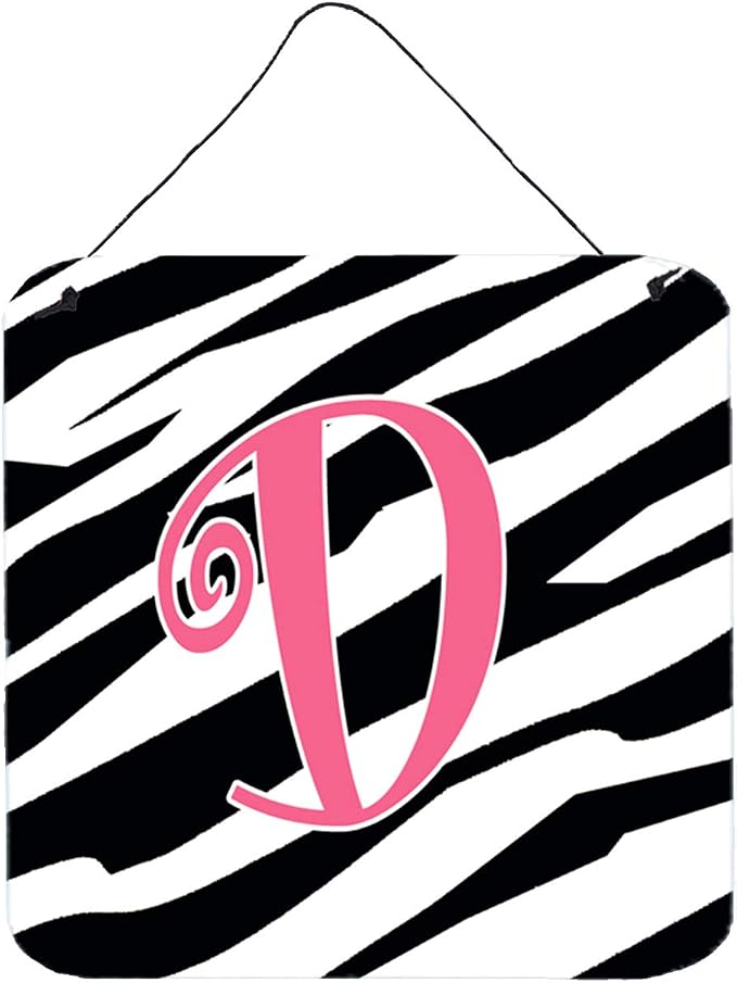 Caroline's Treasures CJ1037-DDS66 Letter D Initial Zebra Stripe and Pink Wall or Door Hanging Prints Aluminum Metal Sign Kitchen Wall Bar Bathroom Plaque Home Decor, 6x6, Multicolor