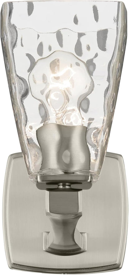 Kichler Marant 5" 1-Light Wall Sconce with Clear Water Glass in Brushed Nickel, for Bathroom, Powder Room, Hallway, (5" W x 9.5" H), 55214NIWTR