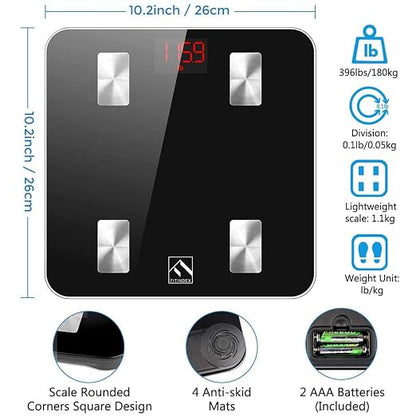 FITINDEX Scale with BMI, Body Fat, Muscle Mass, Smart Scale for Body Weight, Bluetooth, Digital, Sync with App, User Health Equipment | Body Composition Scale for Body Weight, High Accuracy for Weight Loss, Batteries Included, Multi-User Support, Home Use