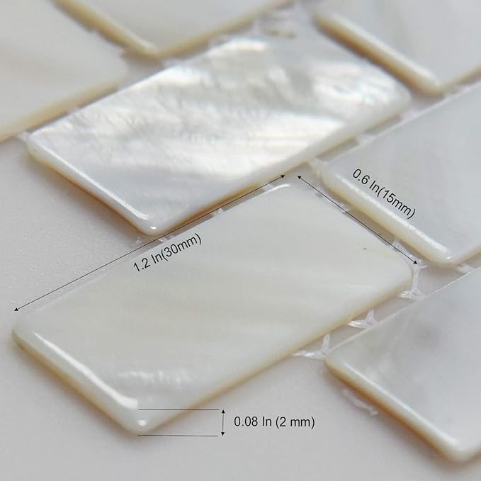 Art3d 6-Pack White Mother of Pearl MOP Shell Tile for Shower Wall, 12" x 12" Natural White Herringbone