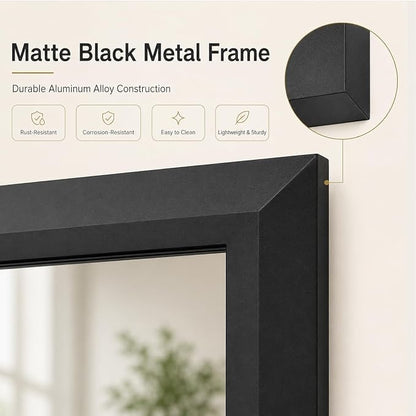SMIROR 24x28 Matte Black Bathroom Vanity Mirror for Over Sink | Metal Wide Frame, Rectangle, Right- Angle Corner, Anti-Rust, Horizontally or Vertically Wall- Mounted for Home Remodel