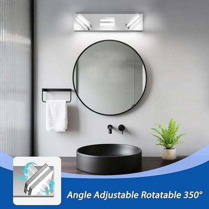 IZORRO LED Modern Bathroom Lights Fixtures(3-Light,Dimmable),Chrome Acrylic Wall Lighting,Vanity Lights for Bathroom Over Mirror - 6000k 16In （No Assembly Required）