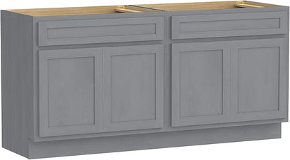 Vanity Art 66 Inch Bathroom Base Cabinet Only, Double Sink Top (Not Include Sink) with Door & Soft Close Hinge, Unassembled Floor Cabinet, Smoke Grey, 2ea 33 Inch Combo