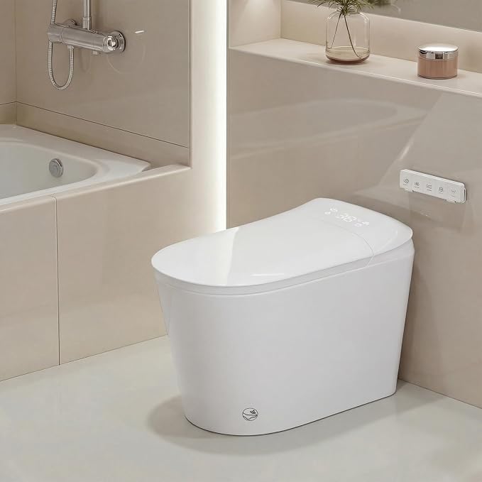 Smart Bidet Toilet with Tank Foam Shield Dual Auto Flush/Lid&Seat | Foot Sensor UV-C light Electric Modern One Piece Toilet for Bathroom with Siphon Dual Flush 0.8/1.2 GPF MAP 1000g