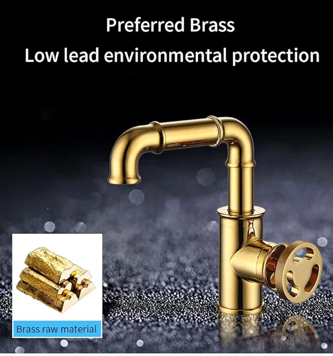 Modern Brass Bathroom Faucet with Hot and Cold Water Mixer Contemporary Design for Kitchen or Bathroom Gold Finish