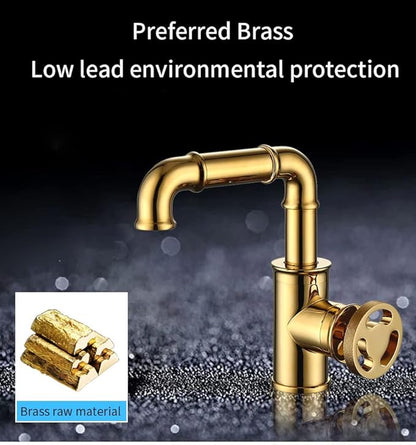 Modern Brass Bathroom Faucet with Hot and Cold Water Mixer Contemporary Design for Kitchen or Bathroom Gold Finish