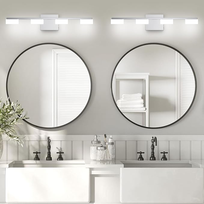 LED Modern Bathroom Light Fixtures Over Mirror, 4-Light Dimmable Vanity Lights, Chrome Acrylic Bathroom Vanity Light, 2700K-6500K Adjustable, ETL Certificated