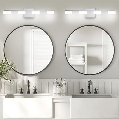 LED Modern Bathroom Light Fixtures Over Mirror, 4-Light Dimmable Vanity Lights, Chrome Acrylic Bathroom Vanity Light, 2700K-6500K Adjustable, ETL Certificated