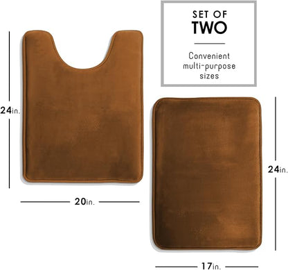 Clara Clark 2 Piece Bathroom Rugs, Velvet Memory Foam Bath Mat Set, Non-Slip Bath Rugs, Machine Wash, Dries Quickly, Ultra Soft Plush Bath Mats for Bathroom, 17 x 24 + Contour, Brown