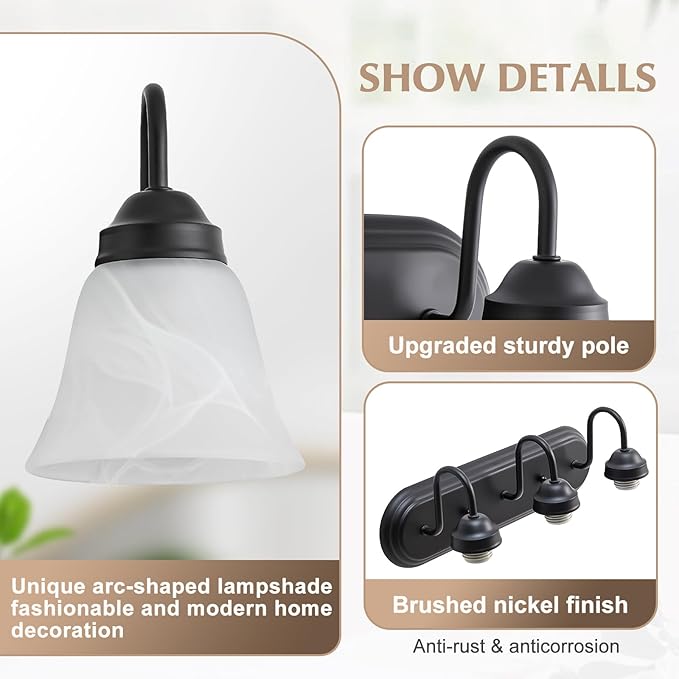 Bathroom Light Fixtures Over Mirror, Black 3 Light Vanity Light for Bathroom Vintage Lighting Fixtures Wall Lamp Vanity Lights Apply for Mirror Living Room Cabinet Bedroom
