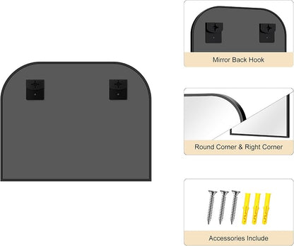 YIROMAN Bathroom Mirrors for Over Sink,30"x24" Black Bathroom Vanity Mirror | Thin Brushed Aluminum Frame,HD tempered glass, Rectangular,Rounded & Right-angle Corners,Sink,Entryway,Bedroom