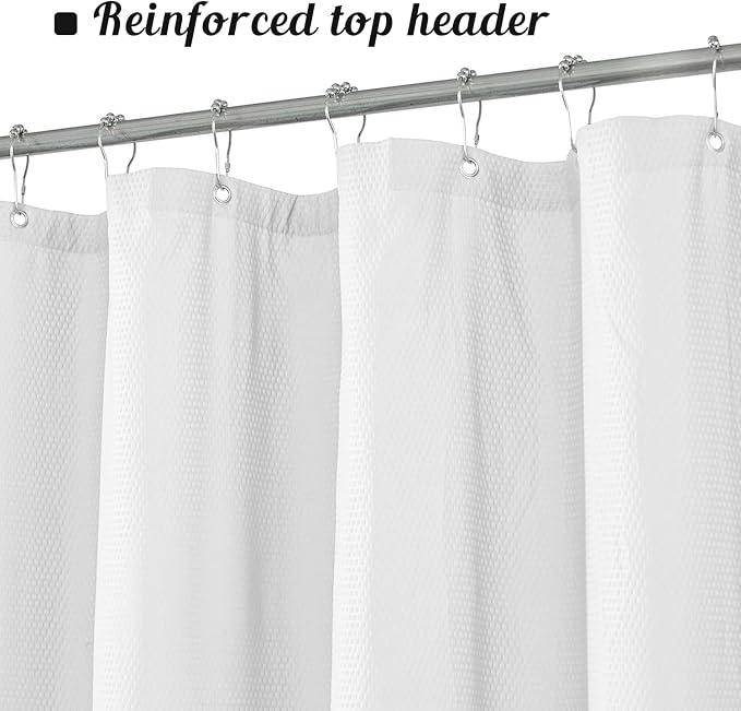 Embossed Microfiber Shower Curtain Liner 71 x 84, White | Extra Long, Machine Washable, Bottom Magnets, Water Repellent, 71x84 inches Soft Fabric Shower Curtain for Bathroom