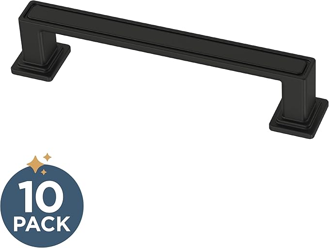 Franklin Brass 10 Pack Matte Black Cabinet Handles 3-3/4 inch (96mm) Kitchen Cabinet Handles and Drawer Pulls for Cupboards and Dressers | Recessed Square