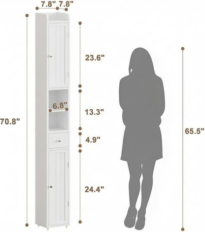 ChooChoo Narrow Bathroom Storage Cabinet with Adjustable Shelves, Tall Storage Cabinet with 2 Doors and 1 Drawer, Freestanding Cupboard for Small Spaces, White