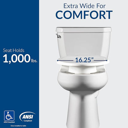 Bemis Assurance 3" Raised Toilet Seat for Seniors, Made in USA, Secure Hinges, Clean Shield Guard, Elongated, White
