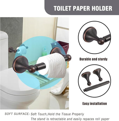 Classic Bathroom Hardware 4-piece Set,Oil-Rubbed Bronze | Wall Mounted,Stainless Steel and Zinc material,Including Towel Bar,Towel Ring,Toilet Paper Holder,Robe Hook